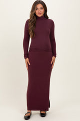 Burgundy Turtleneck Top Maxi Skirt Maternity Set