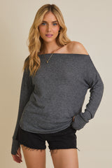 Black Striped Boat Neck Long Sleeve Maternity Top