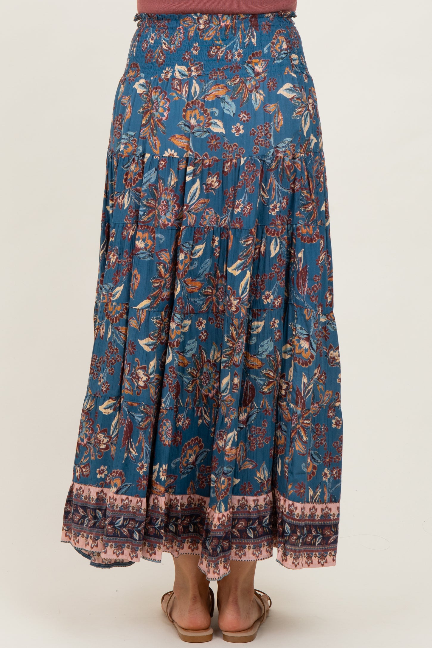 Dark Teal Smocked Waist Tiered Maxi Skirt