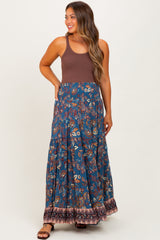 Dark Teal Smocked Waist Tiered Maternity Maxi Skirt