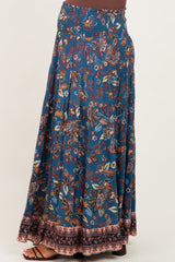 Dark Teal Smocked Waist Tiered Maternity Maxi Skirt