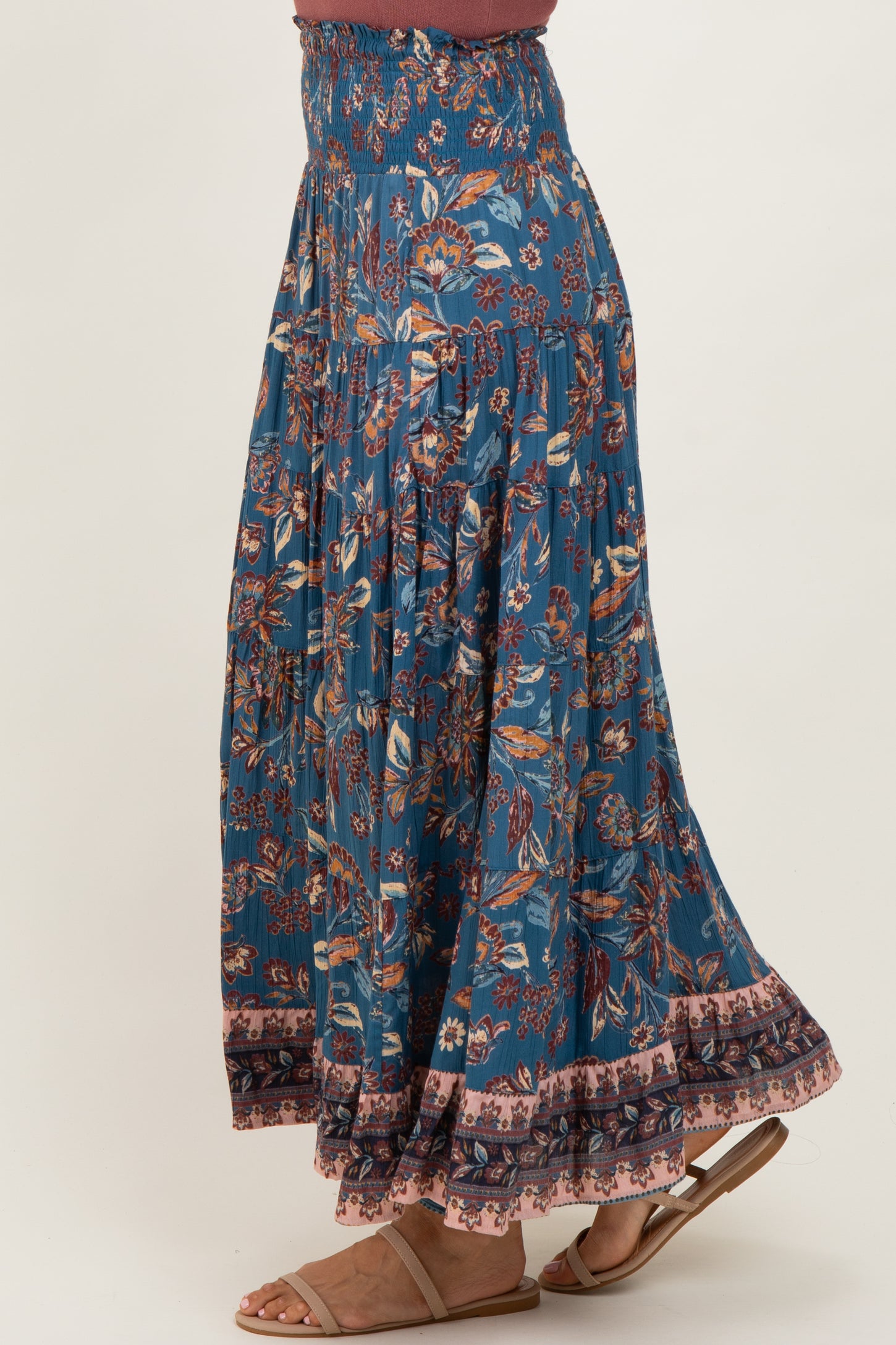 Dark Teal Smocked Waist Tiered Maxi Skirt