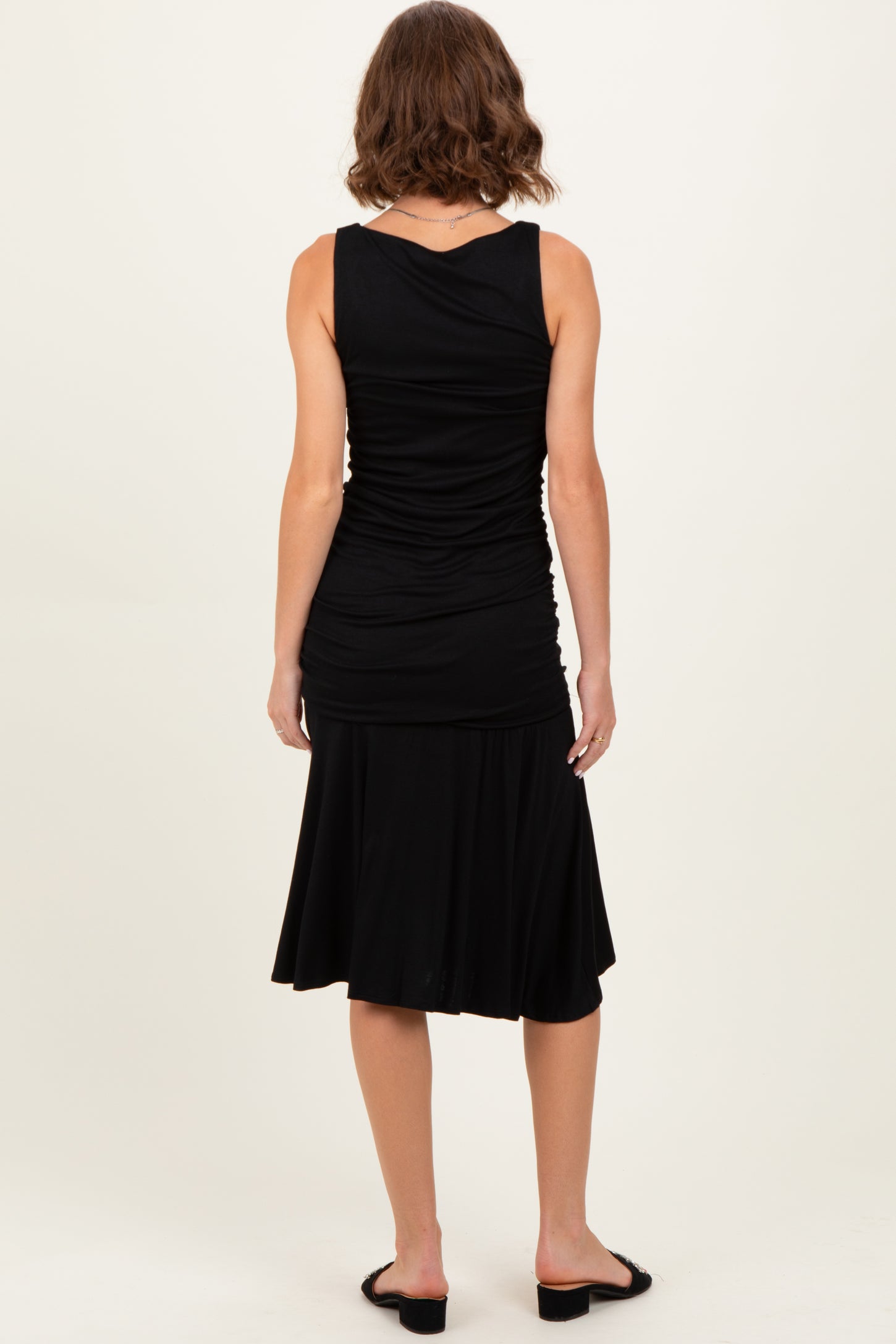 Black Ruched Sleeveless Drop Waist Midi Dress PinkBlush Black Ruched Sleeveless Drop Waist Midi Dress PinkBlush
