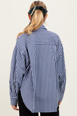 Navy Striped Linen Blend Maternity Button Down Shirt