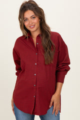 Red Plaid Linen Blend Maternity Button Down Shirt