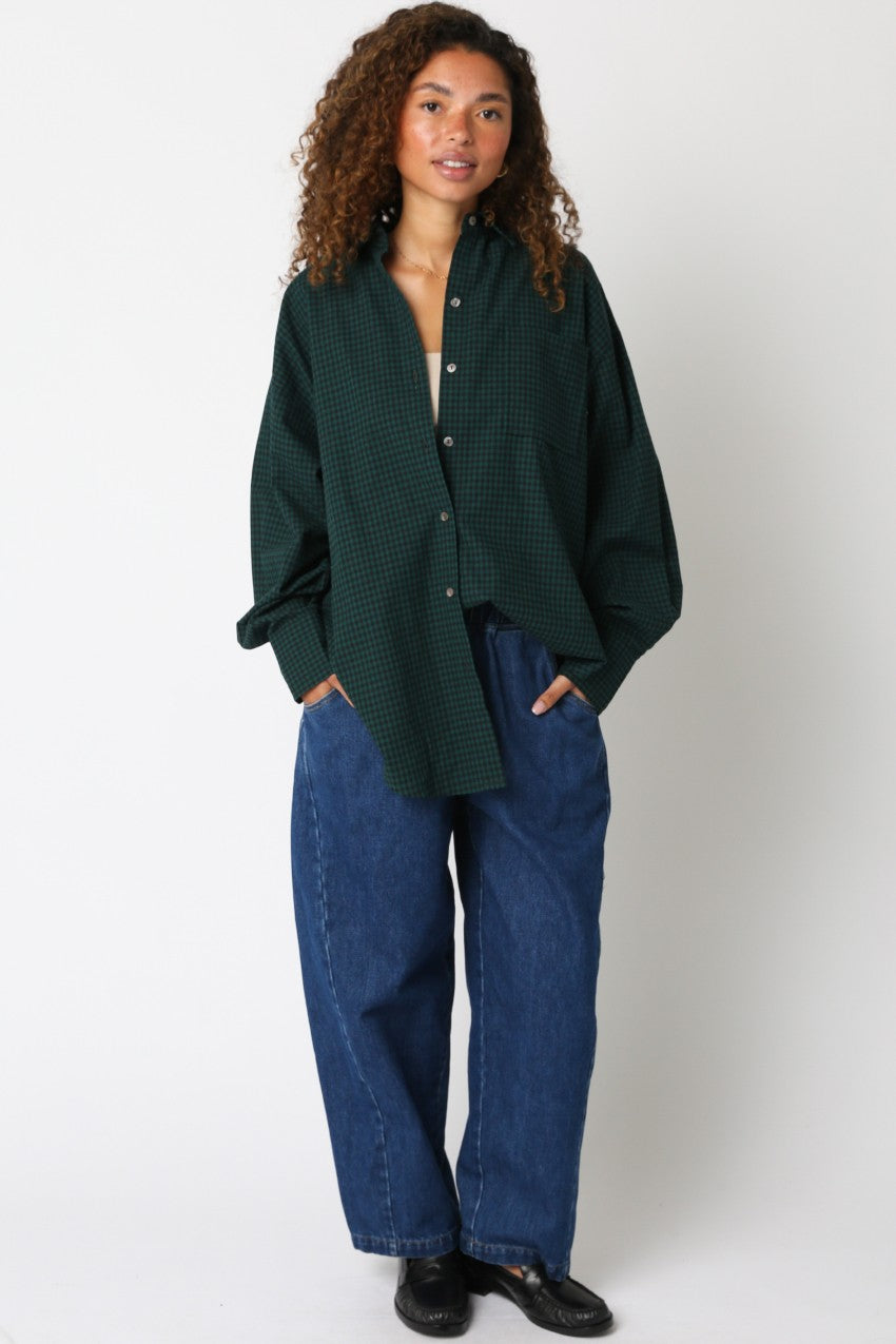 Forest Green Plaid Linen Blend Button Down Shirt