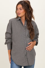 Ivory Plaid Linen Blend Maternity Button Down Shirt