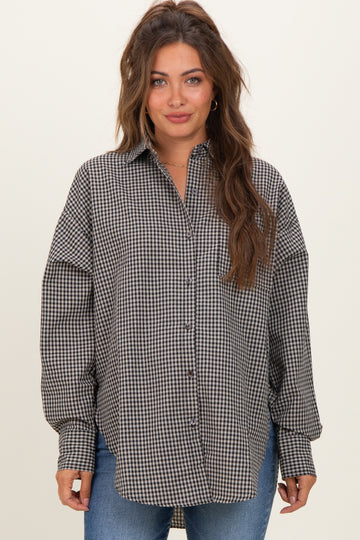 Ivory Plaid Linen Blend Maternity Button Down Shirt