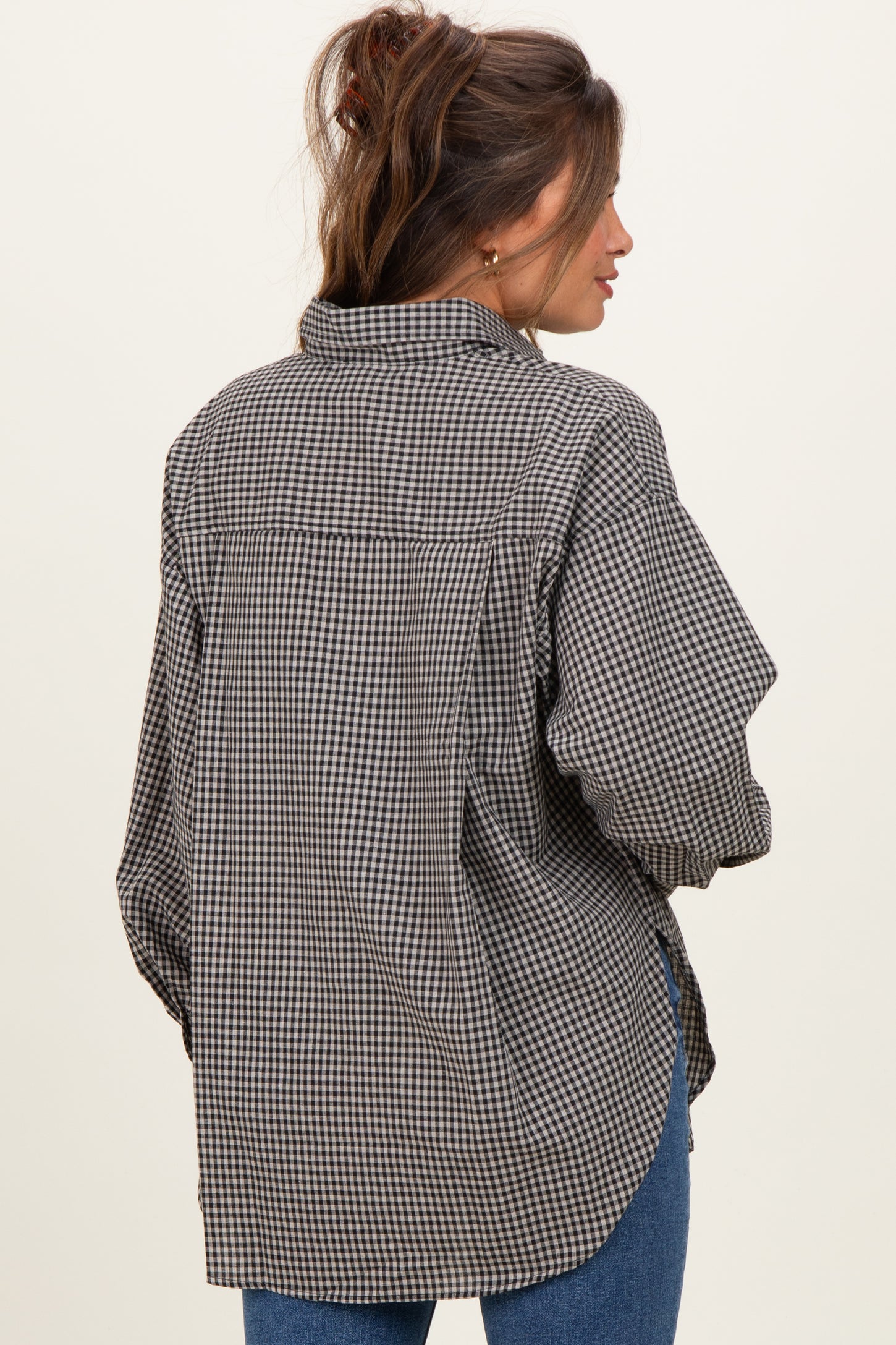 Ivory Plaid Linen Blend Maternity Button Down Shirt