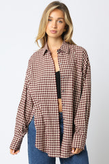 Burgundy Gingham Maternity Button Down Shirt