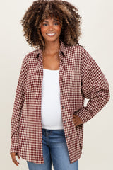 Burgundy Gingham Maternity Button Down Shirt