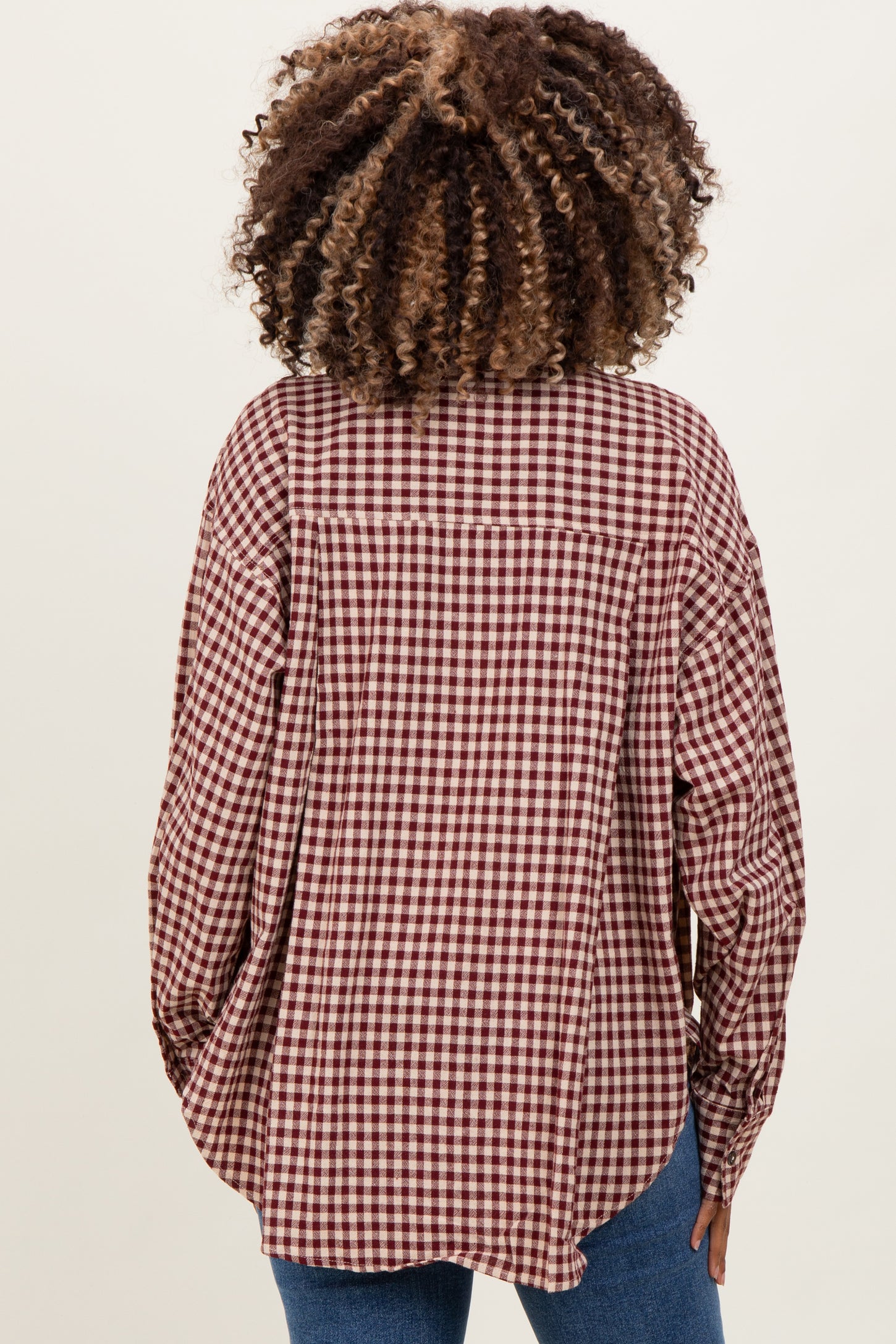 Burgundy Gingham Maternity Button Down Shirt