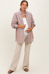 Mocha Striped Button Down Maternity Shirt