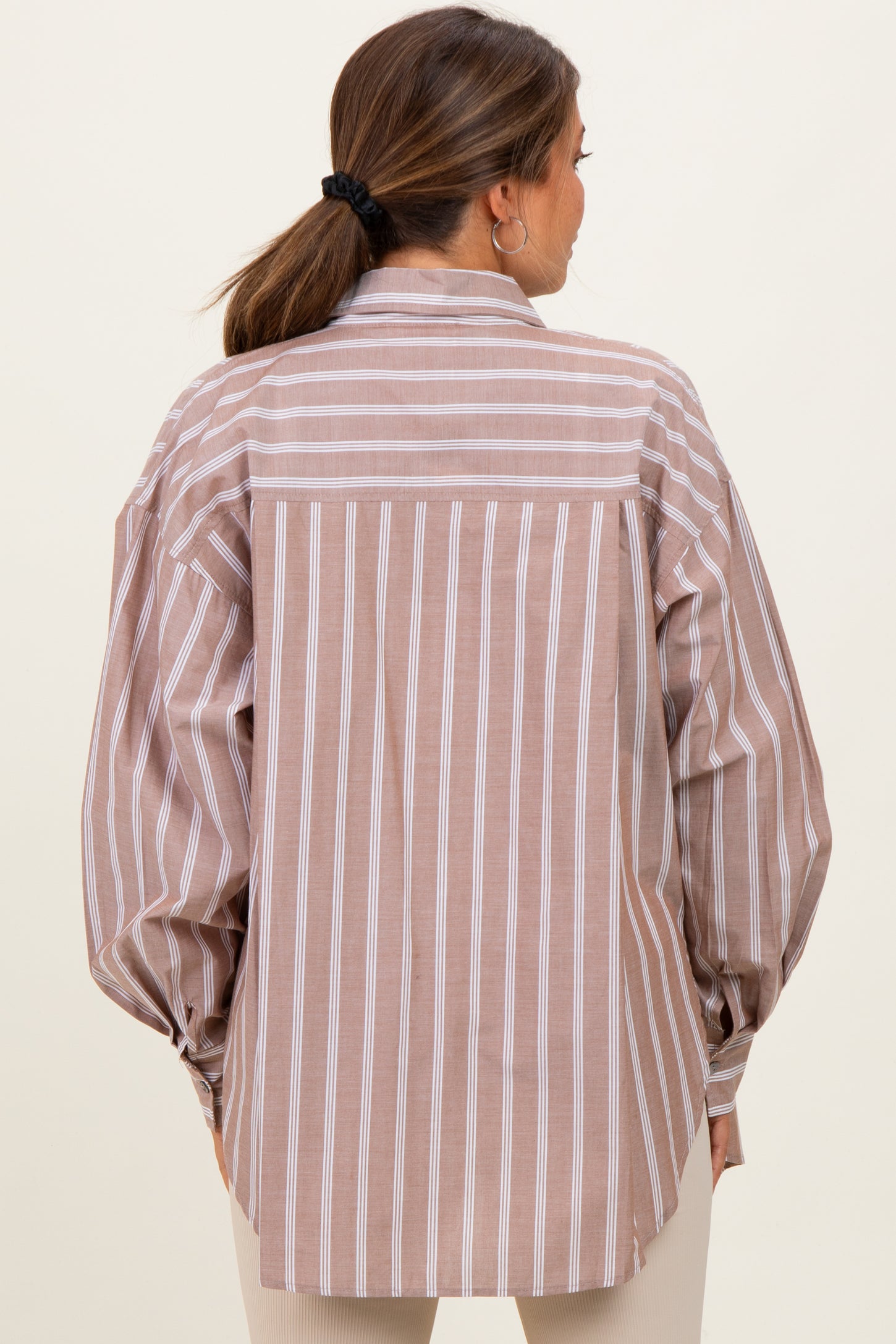 Mocha Striped Button Down Maternity Shirt