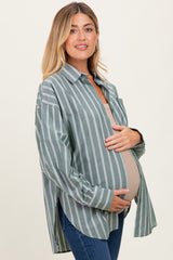 Light Olive Striped Button Down Maternity Shirt