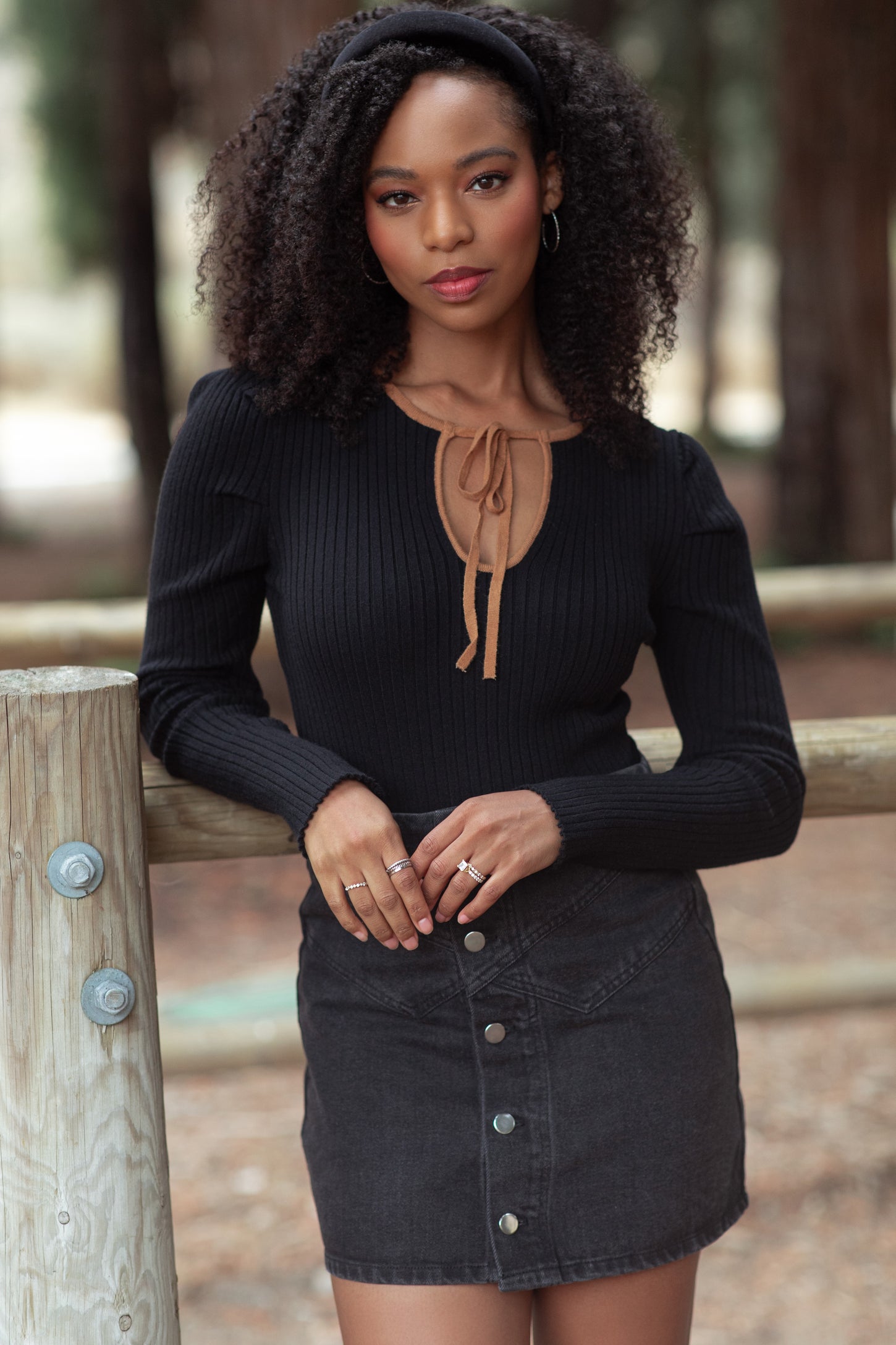 Black Ribbed Knit Cutout Tie Front Top – PinkBlush