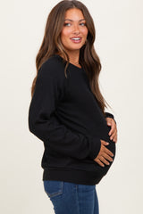 Black Textured Rib Knit Maternity Pullover