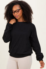 Black Textured Rib Knit Pullover