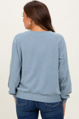 Blue Textured Rib Knit Maternity Pullover