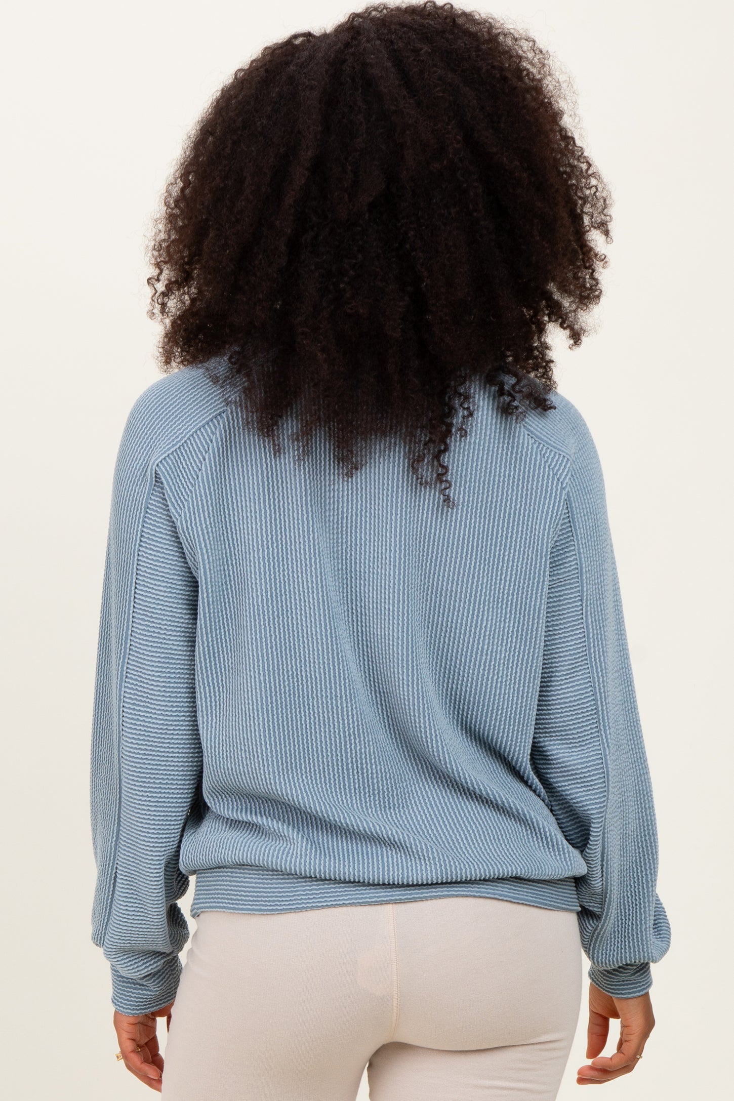 Blue Textured Rib Knit Pullover