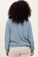 Blue Textured Rib Knit Pullover