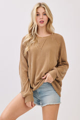 Camel Textured Rib Knit Maternity Pullover
