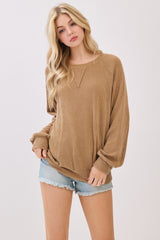 Camel Textured Rib Knit Pullover