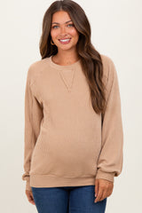 Camel Textured Rib Knit Maternity Pullover