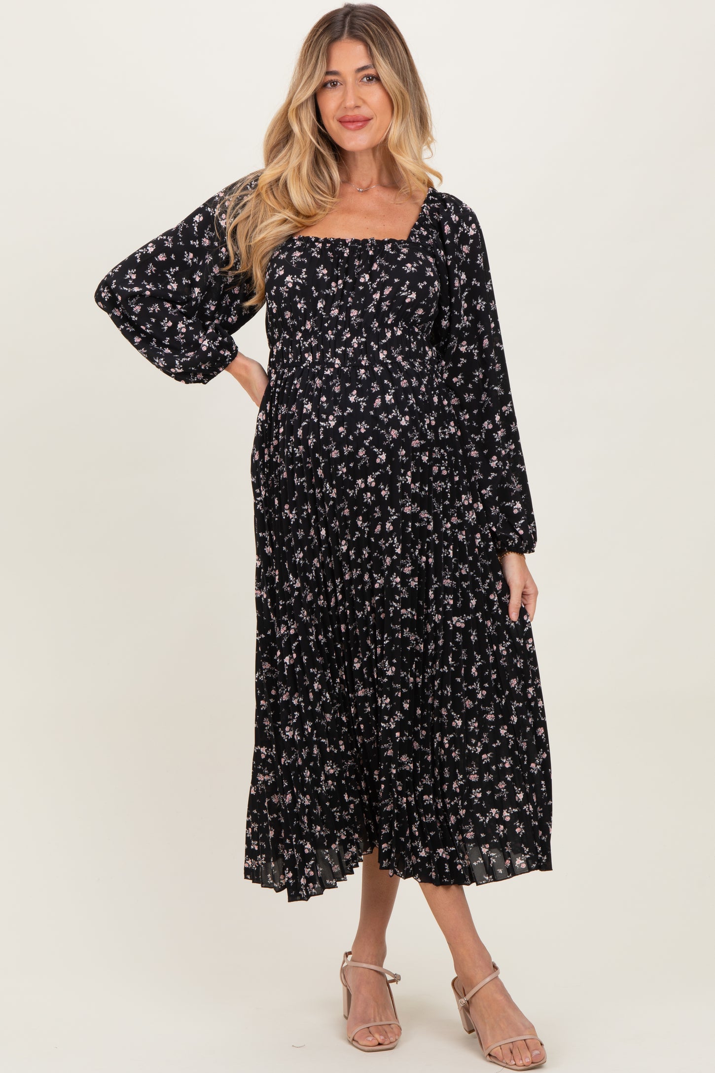 long sleeve maternity midi dress Angel Maternity Clara Long Sleeve Knitted Maternity Midi Dress