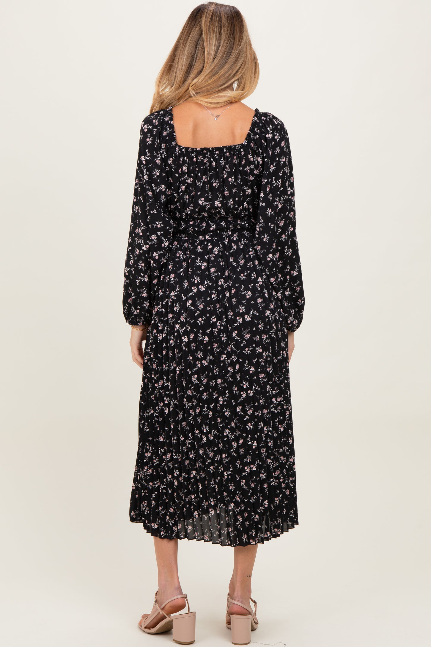 maternity midi dress long sleeve Long Sleeve Button Front Midi Dress