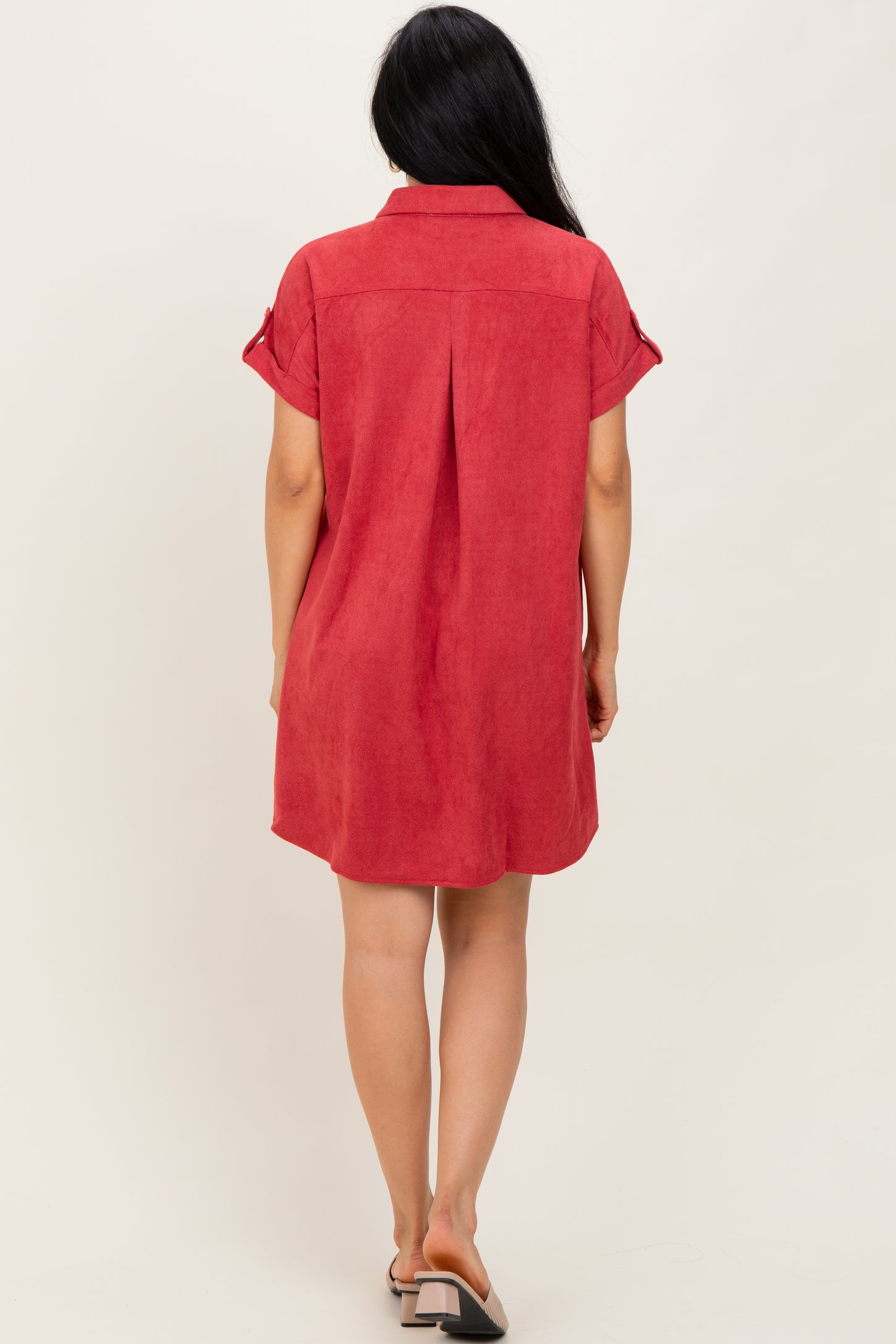 Rust Faux Suede Button Down Shirt Dress