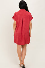Rust Faux Suede Button Down Shirt Dress