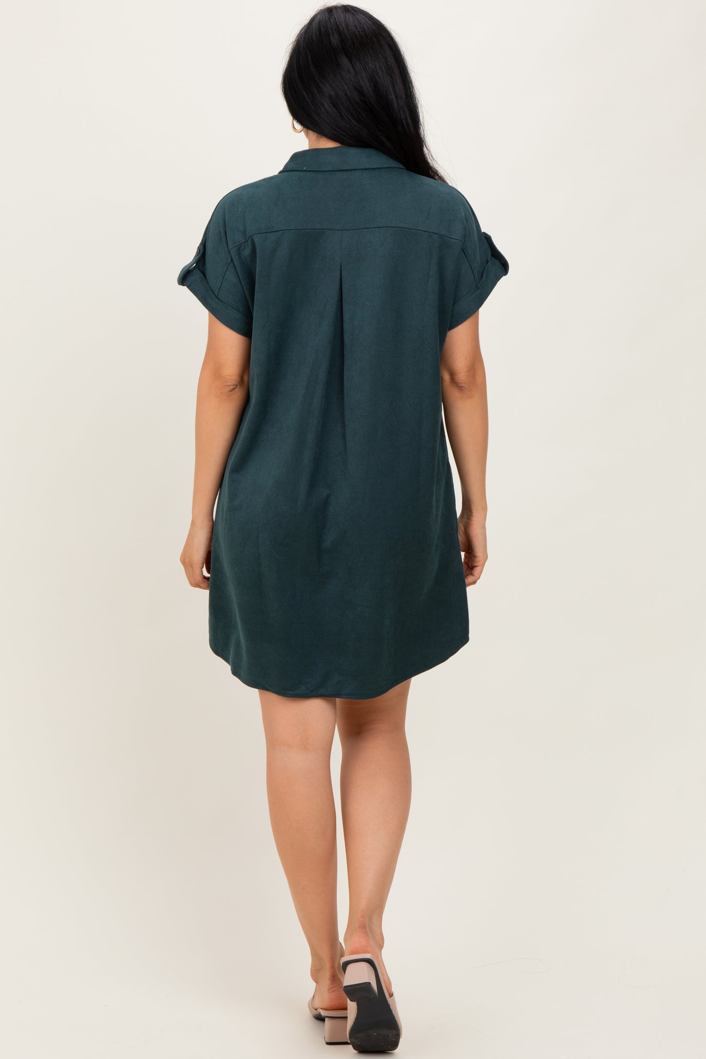 Forest Green Faux Suede Button Down Shirt Dress Forest Green Faux Suede Button Down Shirt Dress
