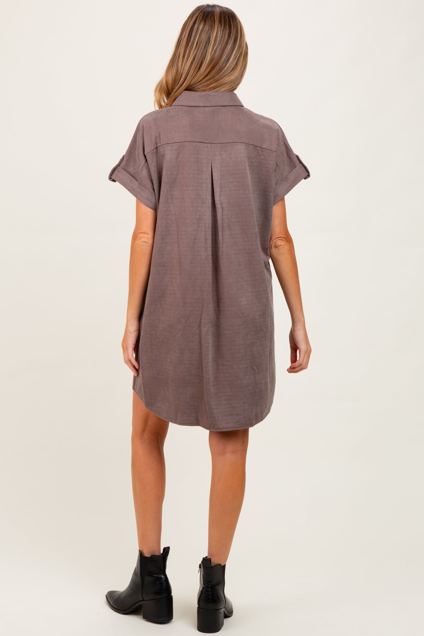 Mocha Faux Suede Button Down Maternity Shirt Dress Mocha Faux Suede Button Down Maternity Shirt Dress
