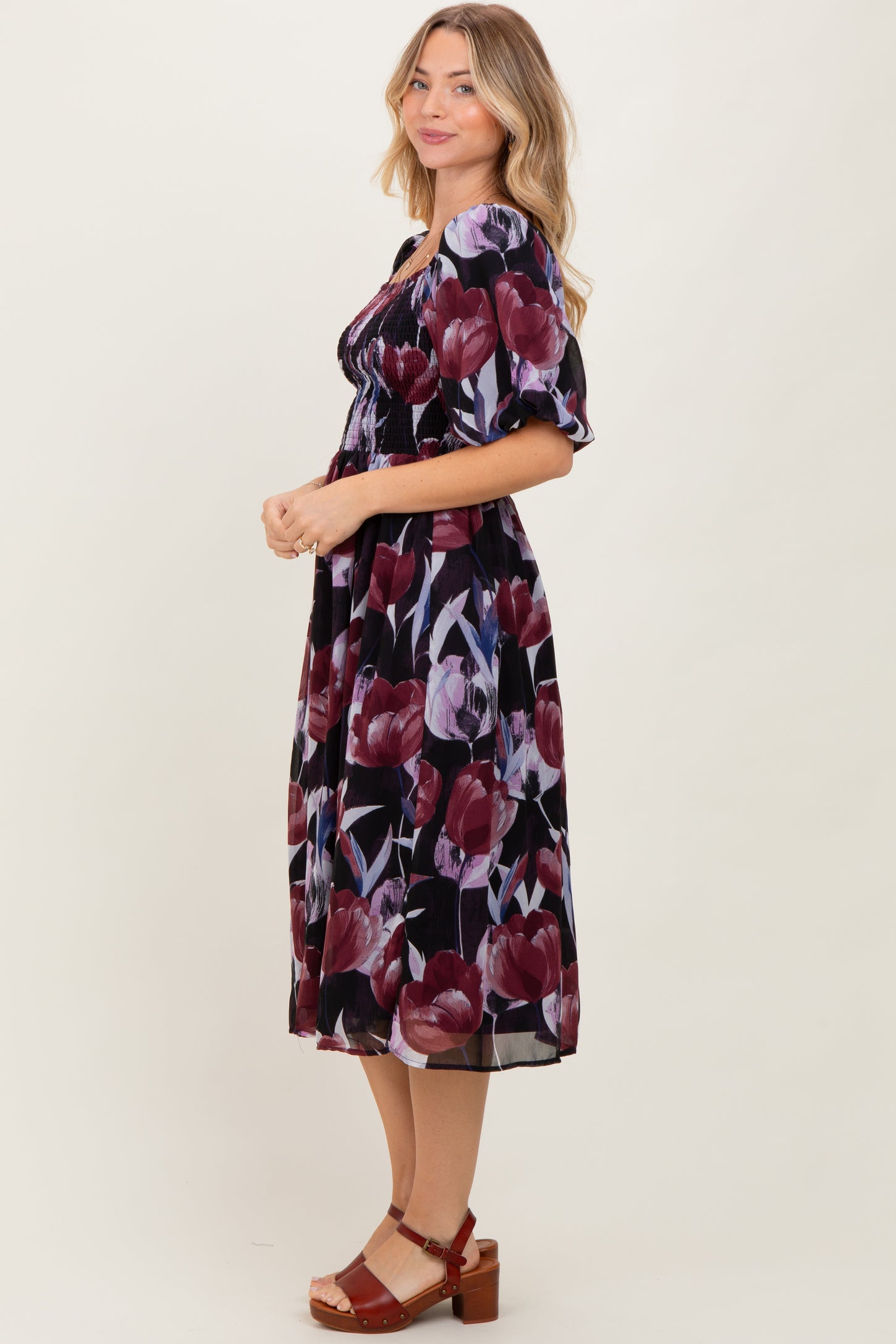knee length dresses for ladies Petal and Pup Women's Edwina Shirred Frill Long Sleeve Midi Dress main image 0