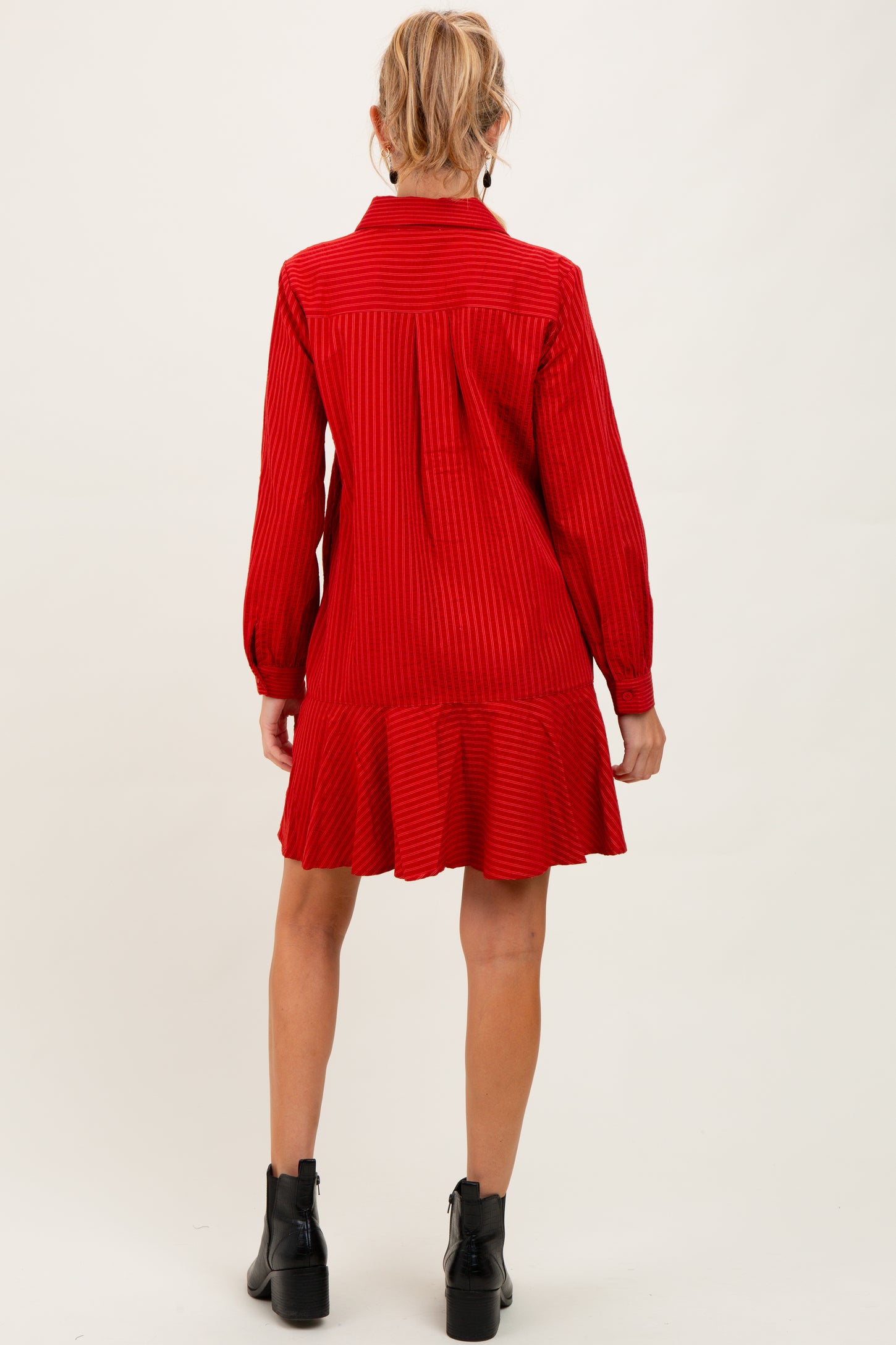 Rust Striped Long Sleeve Drop Waist Maternity Polo Dress Rust Striped Long Sleeve Drop Waist Maternity Polo Dress