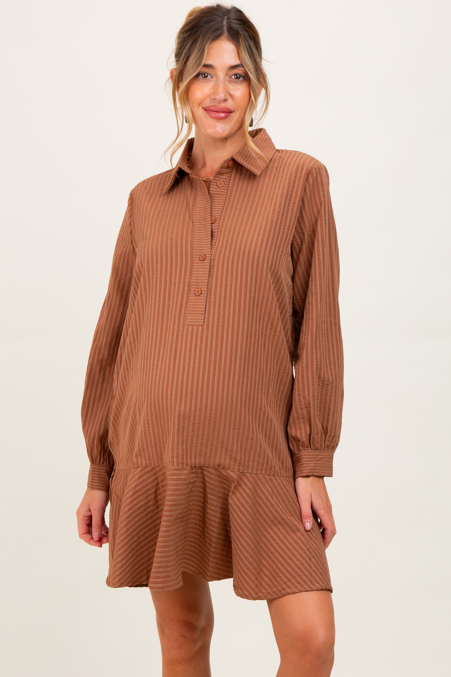 Camel Striped Long Sleeve Drop Waist Maternity Polo Dress – PinkBlush Camel Striped Long Sleeve Drop Waist Maternity Polo Dress – PinkBlush