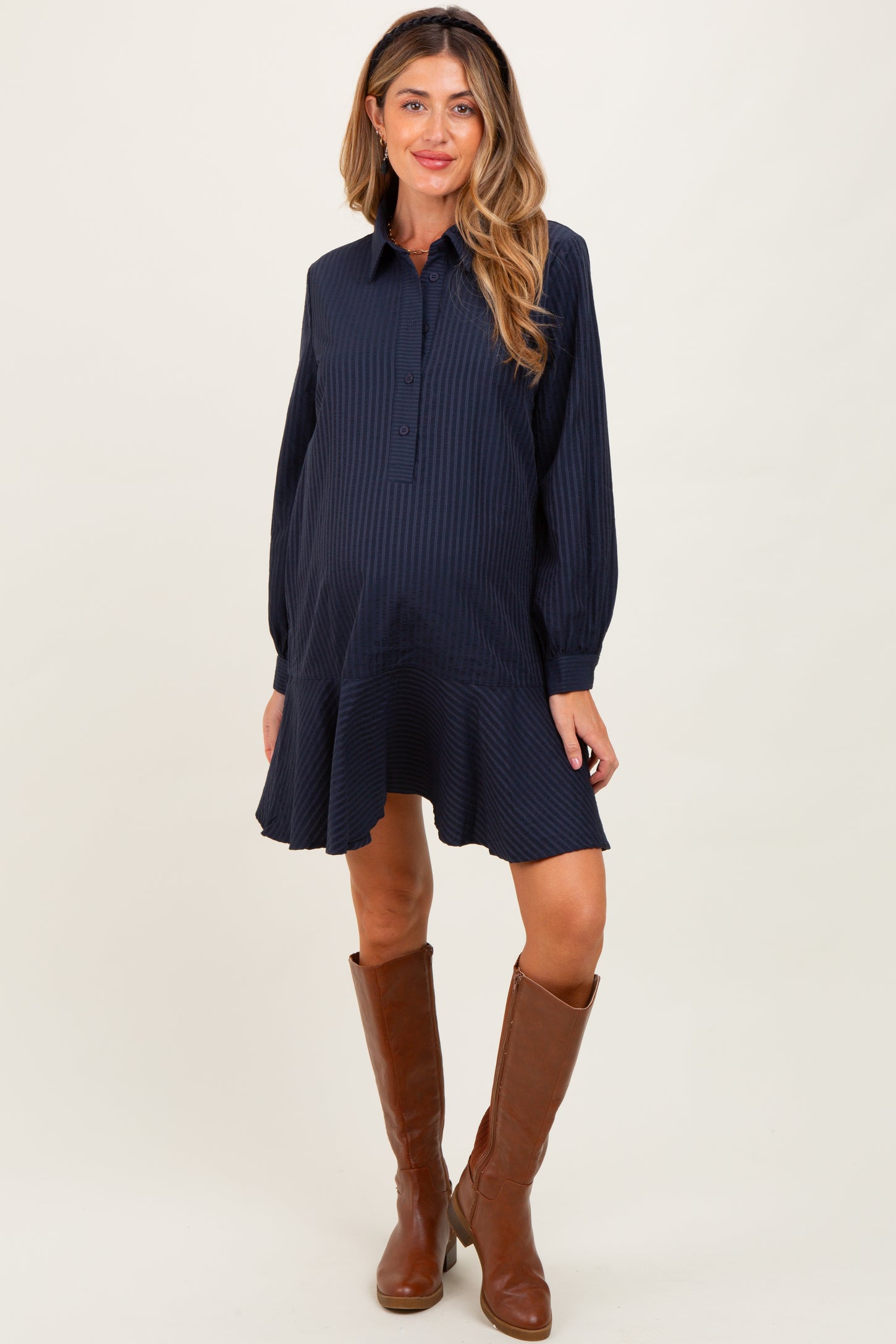 knee length dresses for ladies Primary Long Sleeve Pocket Dress - Rainbow Stripe main image 0