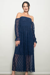 Navy Lace Overlay Smocked Maxi Dress