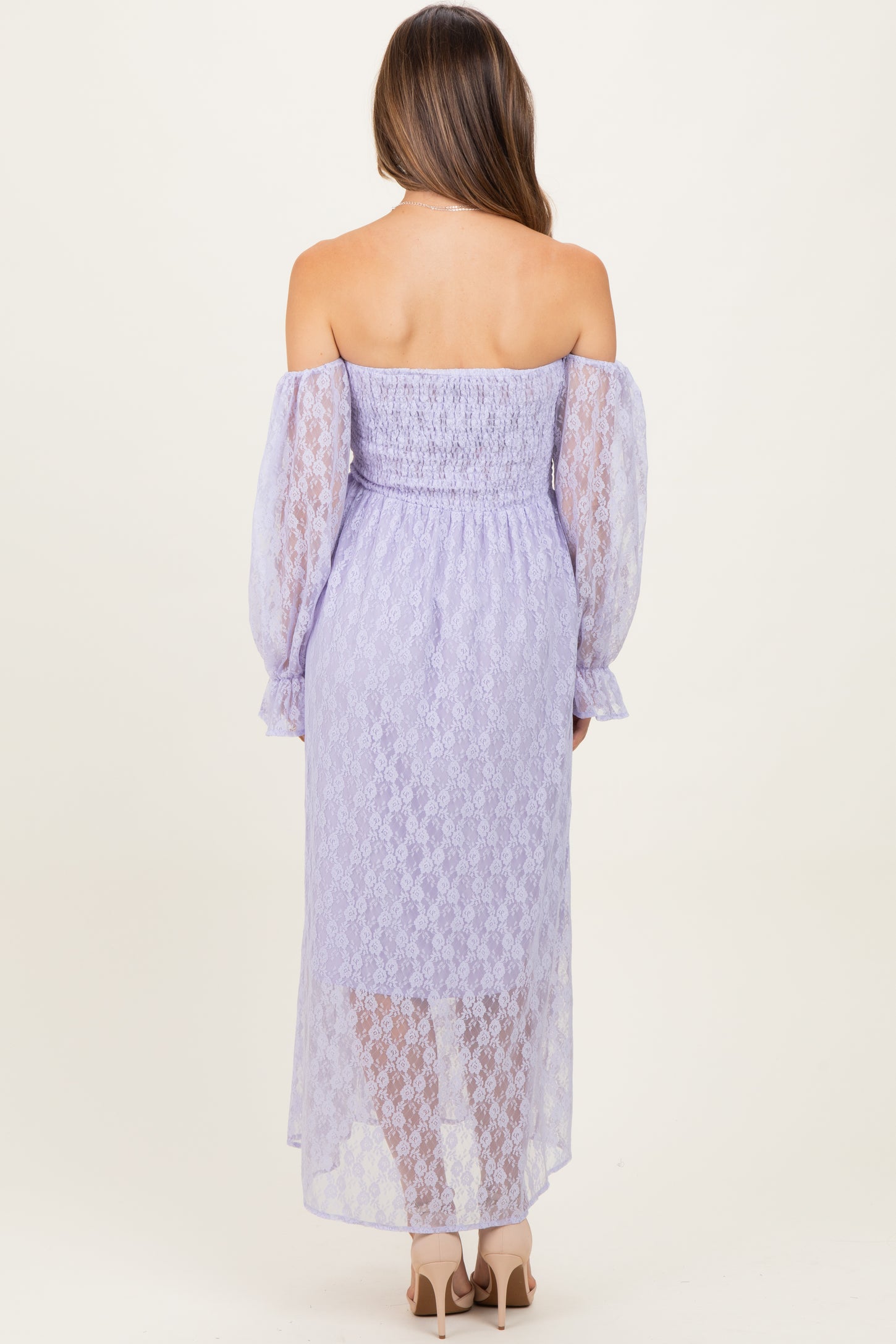 Lavender Lace Overlay Smocked Maternity Maxi Dress Lavender Lace Overlay Smocked Maternity Maxi Dress