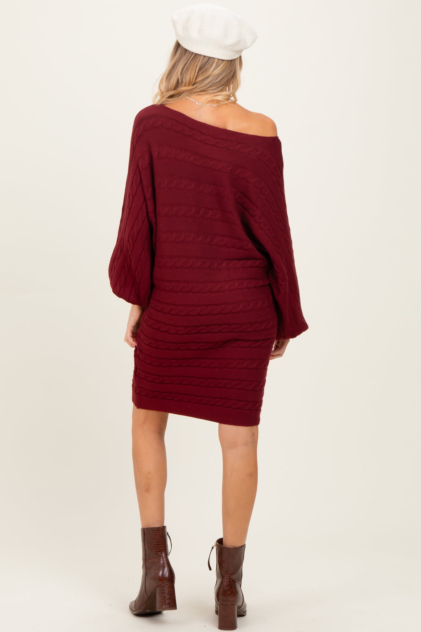 Burgundy Cable Knit Dolman Sleeve Maternity Sweater Mini Dress PinkBlush Burgundy Cable Knit Dolman Sleeve Maternity Sweater Mini Dress PinkBlush