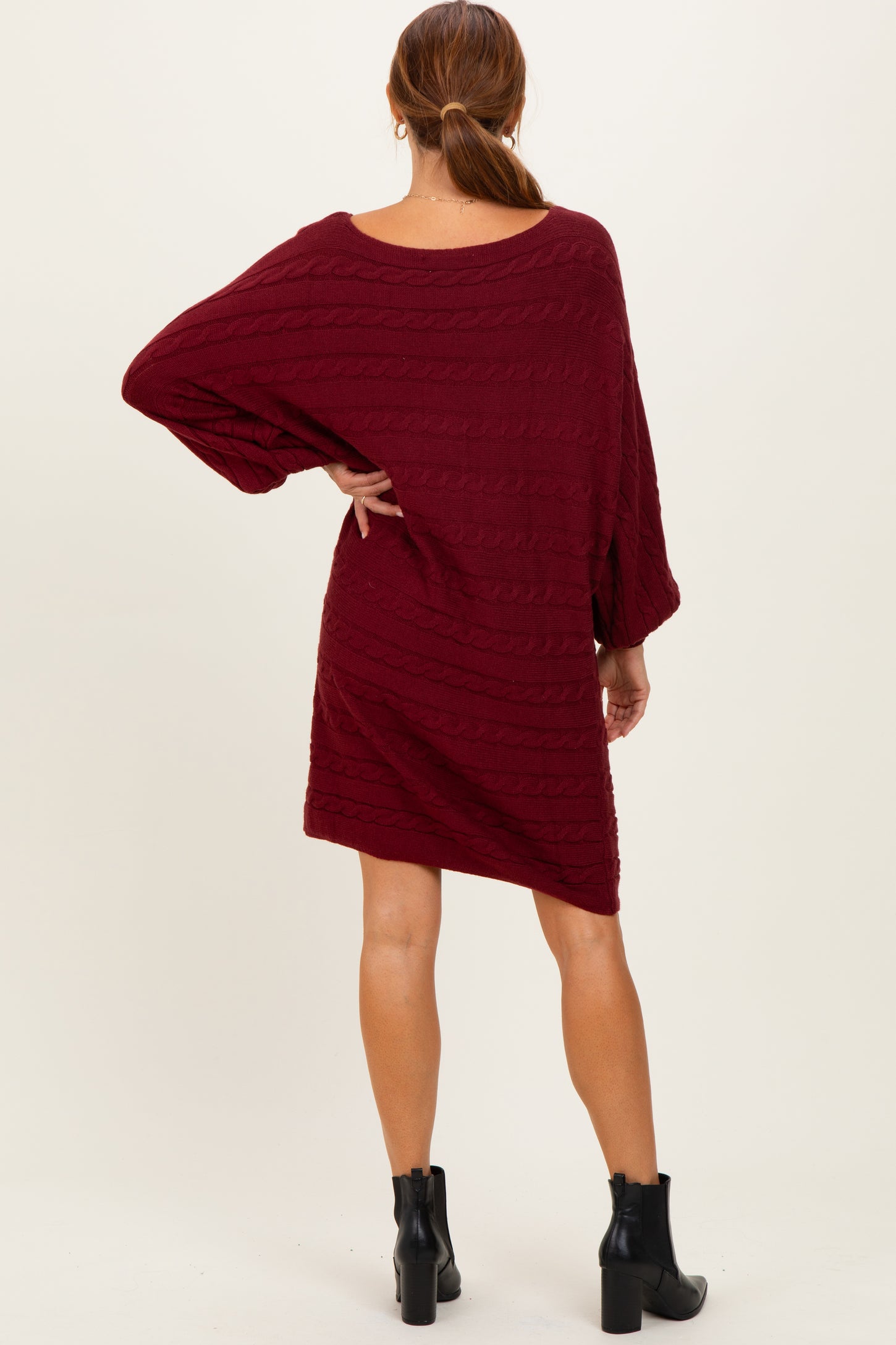 Burgundy Cable Knit Dolman Sleeve Sweater Mini Dress PinkBlush Burgundy Cable Knit Dolman Sleeve Sweater Mini Dress PinkBlush