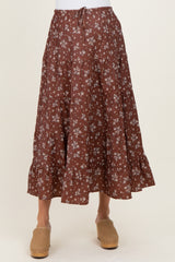 Brown Floral Tiered Maternity Maxi Skirt
