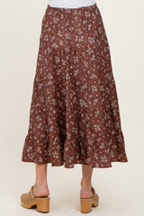 Brown Floral Tiered Maternity Maxi Skirt