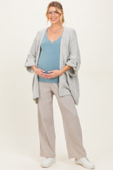 Heather Grey Oversized Cuffed Sleeve Maternity Cardigan
