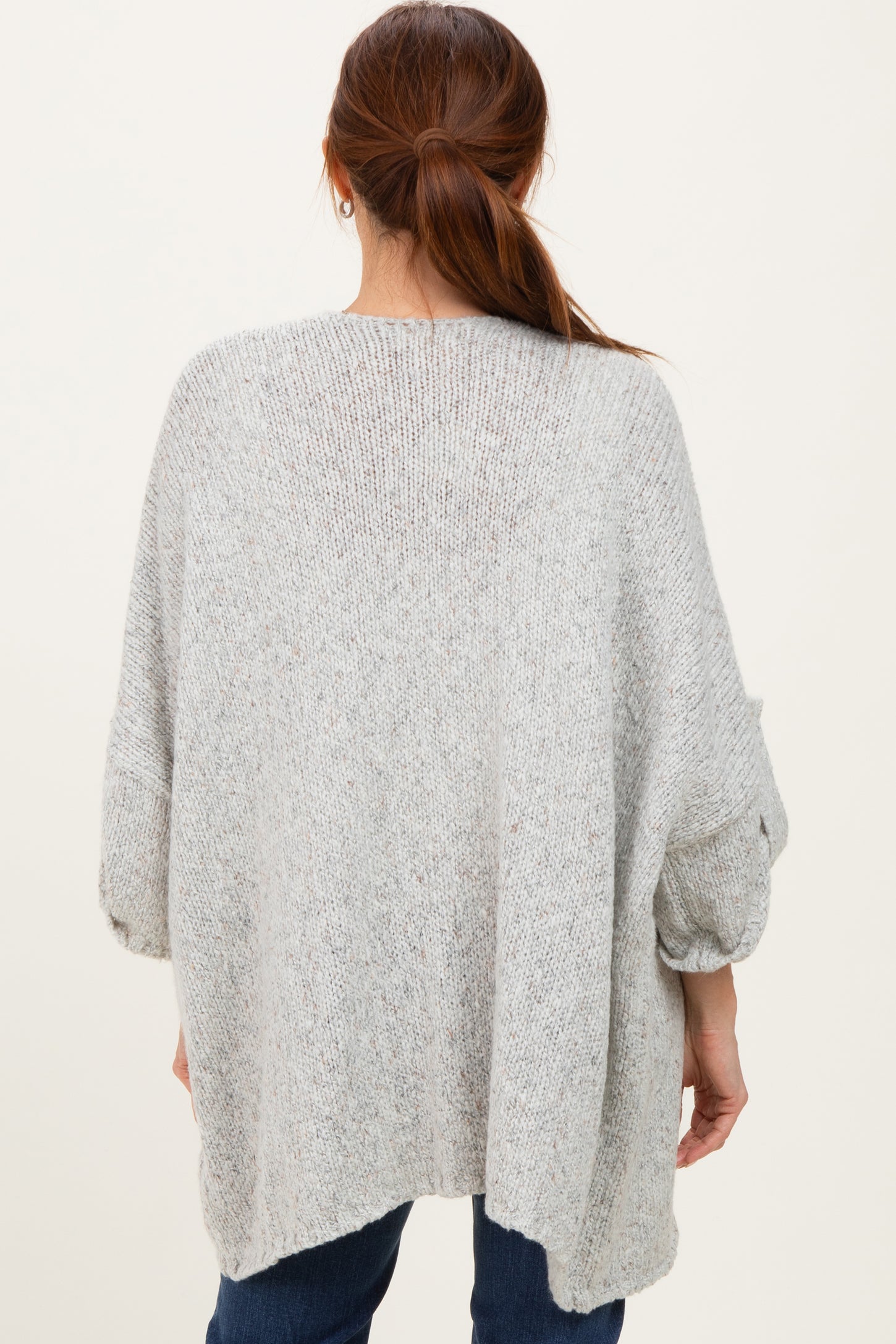 Heather Grey Oversized Cuffed Sleeve Cardigan