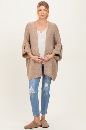 Mocha Oversized Cuffed Sleeve Maternity Cardigan