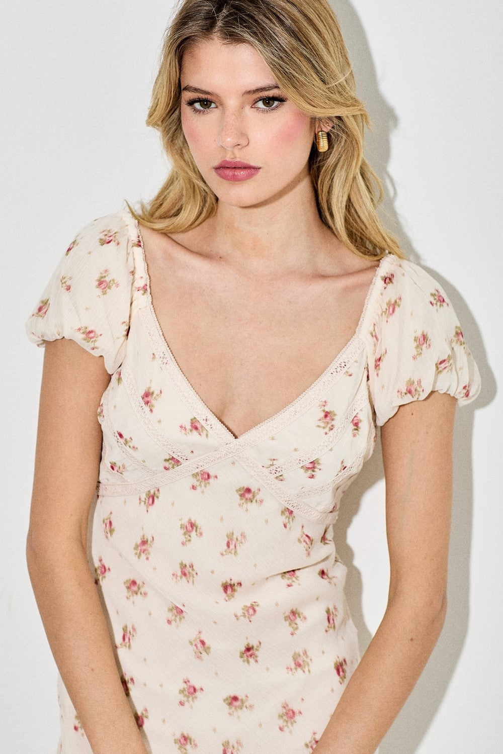 Cream Floral Chiffon Maxi Dress