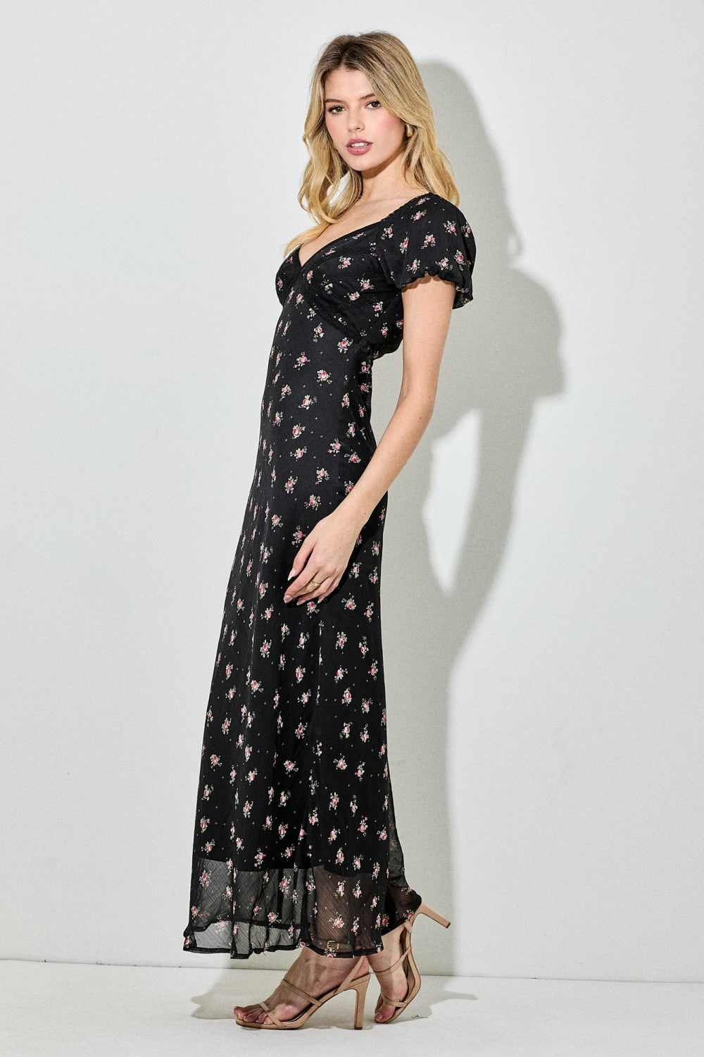 Black Floral Chiffon Midi Dress PinkBlush Black Floral Chiffon Midi Dress PinkBlush