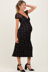 Black Floral Chiffon Maternity Midi Dress